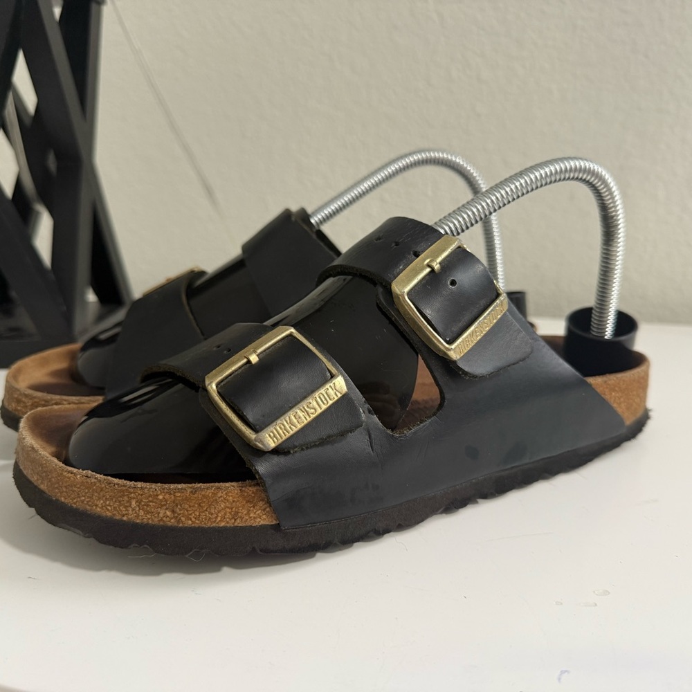 Birkenstock Women's Black Sandals with Gold Buckles - Picture 2 of 10